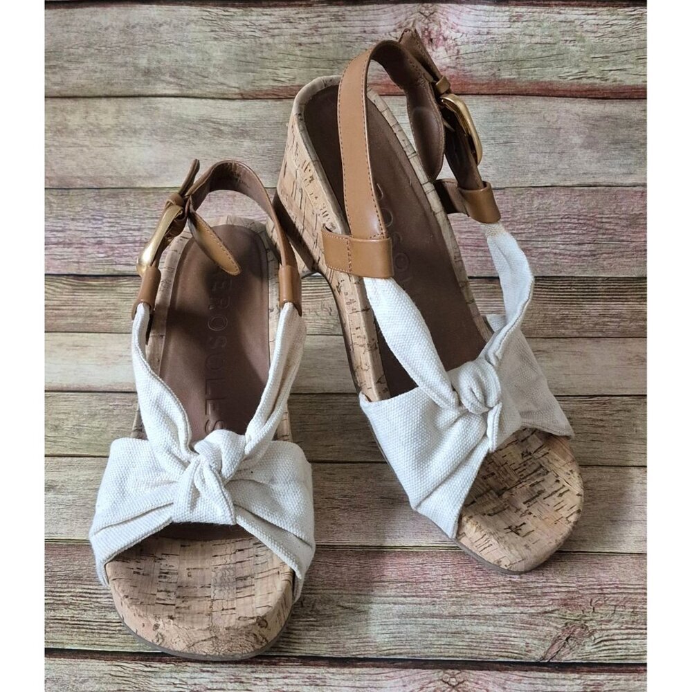 Aerosoles Womens Miki Natural Canvas Wedge Summer Sandals Cork Heal Size 8.5